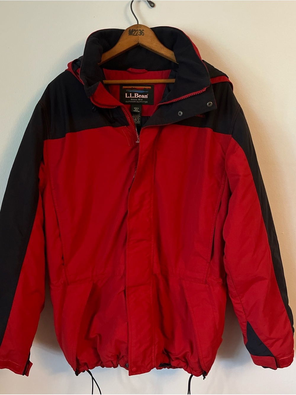 VTG 90s LL Bean Colorblock Hideaway Hood Winter Ski Snow Jacket Parka Mens M Red